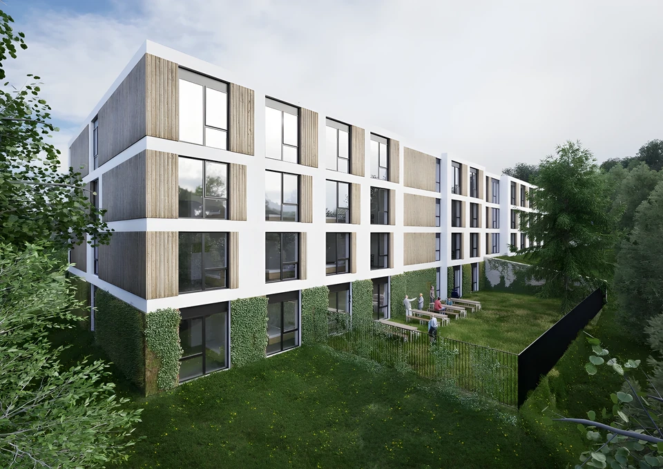 Alzheimer centrum, zahradní průčelí a venkovní posezení